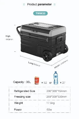 Alpicool 35L Portable Compressor Fridge/Freezer TWW35 with Battery - Solar Panel Optional